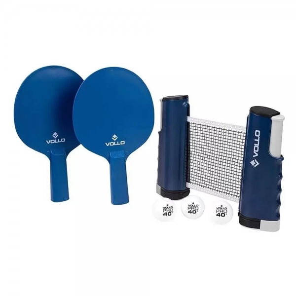 Conjunto Tênis de Mesa Ping Pong com 6 Peças Vollo - Azul/Preto