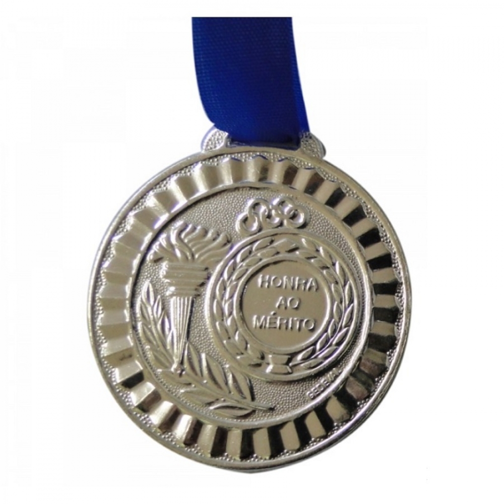 Kit com 5 Medalhas Honra ao Mérito Grande 55mm Gedeval - Cinza/Azul
