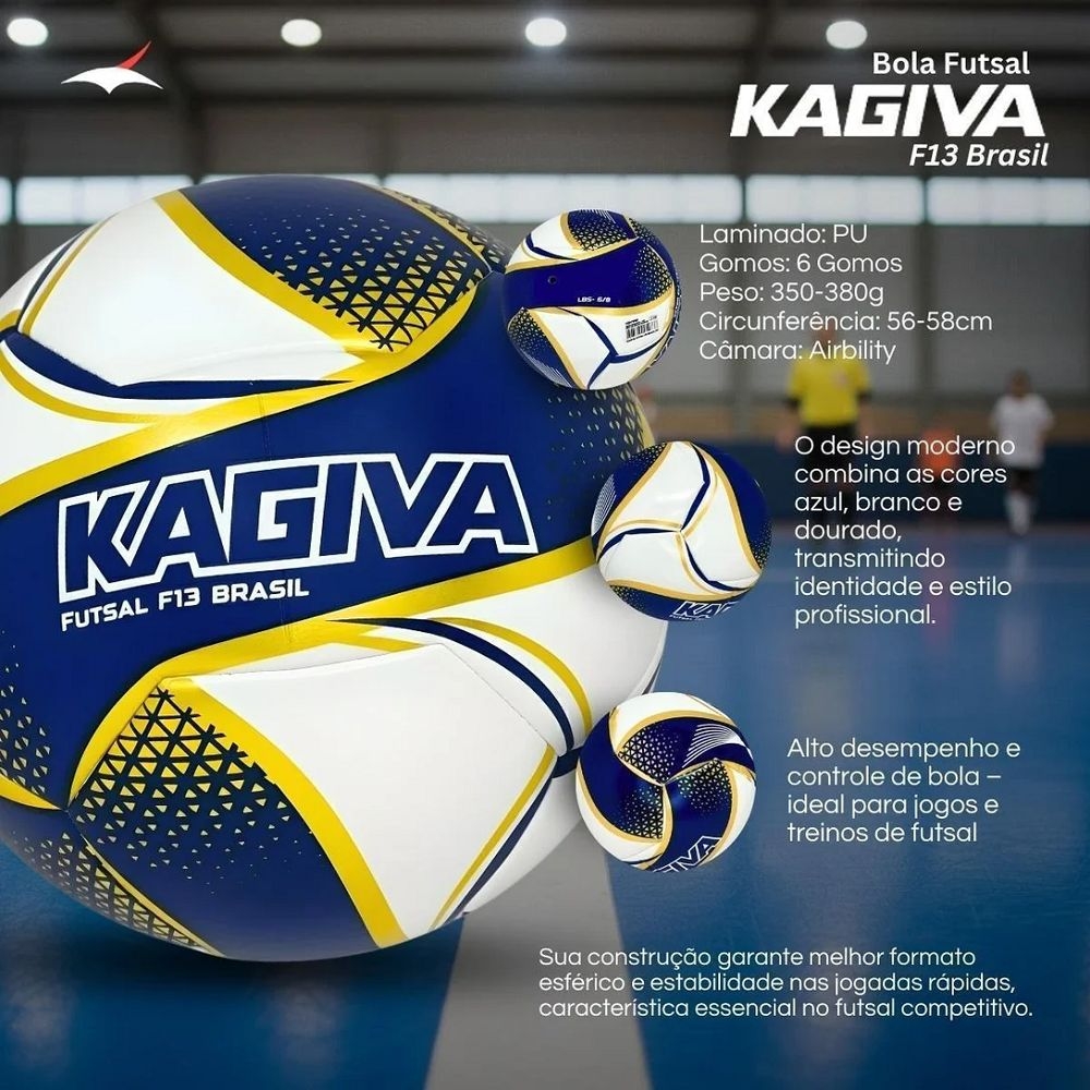 Bola Futsal Infantil Kagiva F13 Brasil Sub 13 Azul e Dourado - Azul/Branco