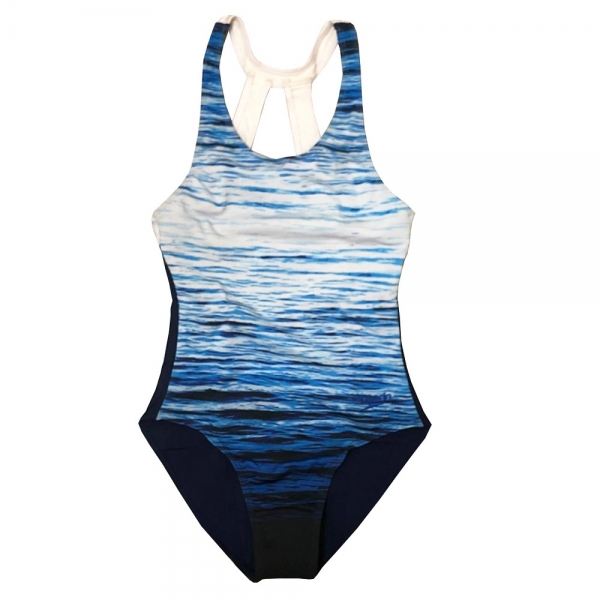 Maiô Maillot Sea Waves Tamanho 38 - Azul/Branco
