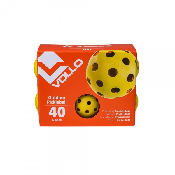Kit 6 Bolas Pickleball 40 Furos Vollo - Amarelo