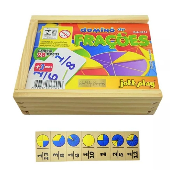 Dominó De Frações 28 Peças Em Madeira - Marrom