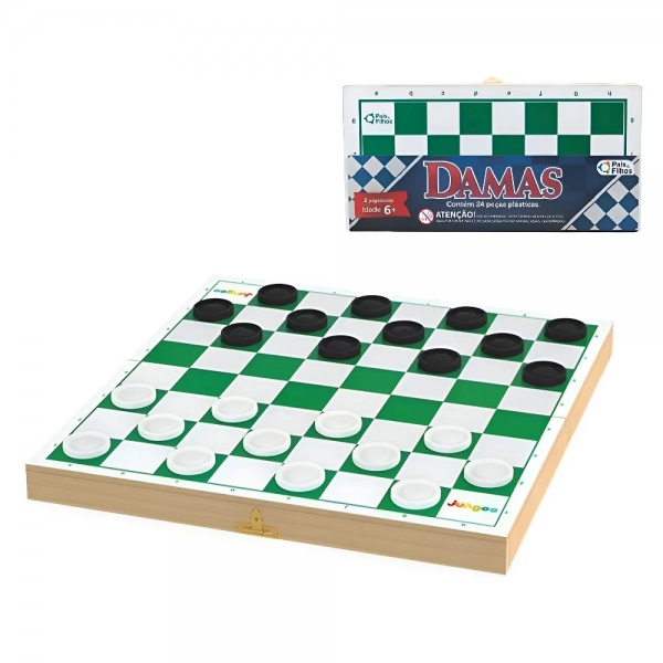 Jogo Dama com Estojo - Pais & Filhos - Verde/Branco
