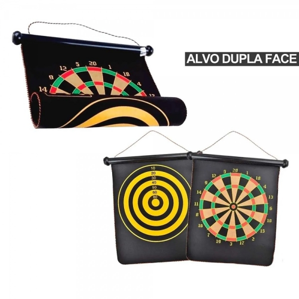 Jogo de Dardos Magnético Dupla Face com 6 Dardos - Preto/Amarelo