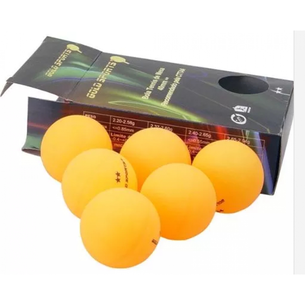 Kit 6 Bolas Para Tênis de Mesa 2 Star - Gold Sports - Laranja