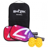 Kit Shark Pickleball - 2 Raquetes, 4 Bolas e 1 Capa de Transporte - vermelho/roxo