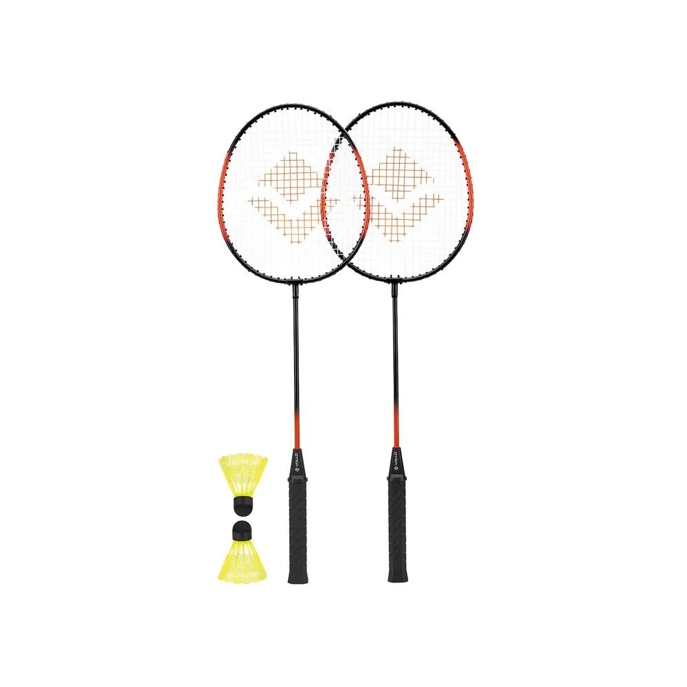 Kit Badminton Vollo Completo com 2 Raquetes e 2 Petecas - Preto/Laranja