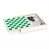 Jogo Damas e Trilha Junges Tabuleiro Estojo Madeira - Verde/Azul