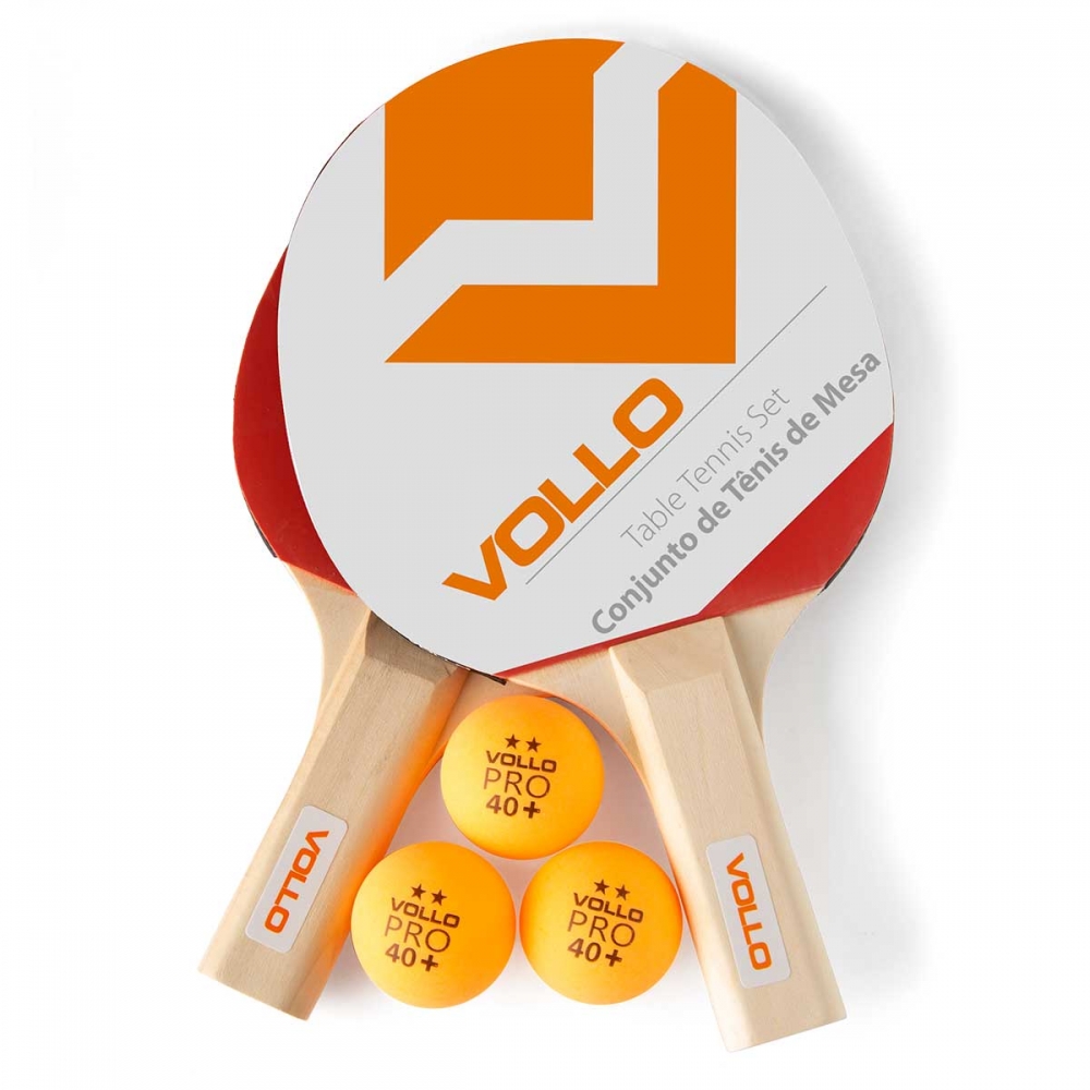 Kit Tênis de Mesa Vollo 2 Raquetes 3 Bolas - Vermelho