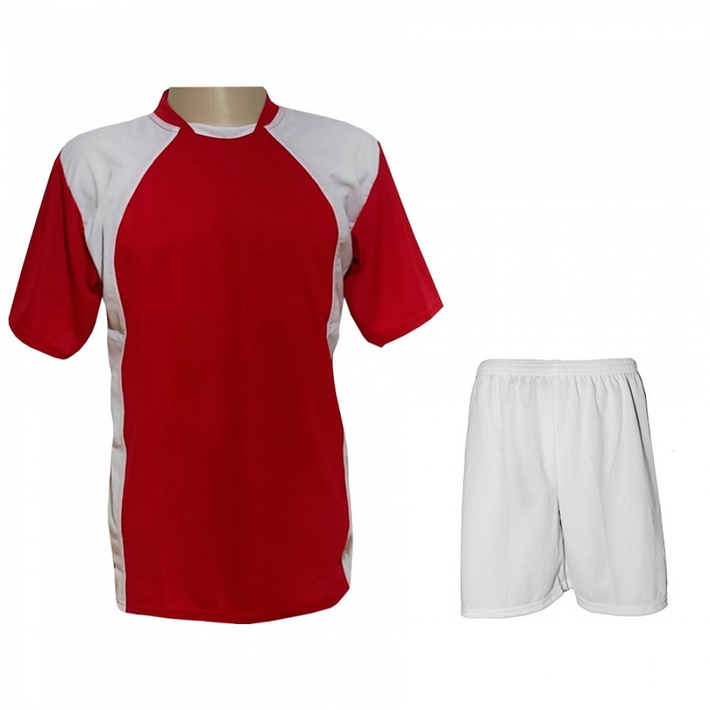 Uniforme Esportivo TRB 20 Camisas Vermelho/Branco e Calções Brancos - Vermelho/Branco