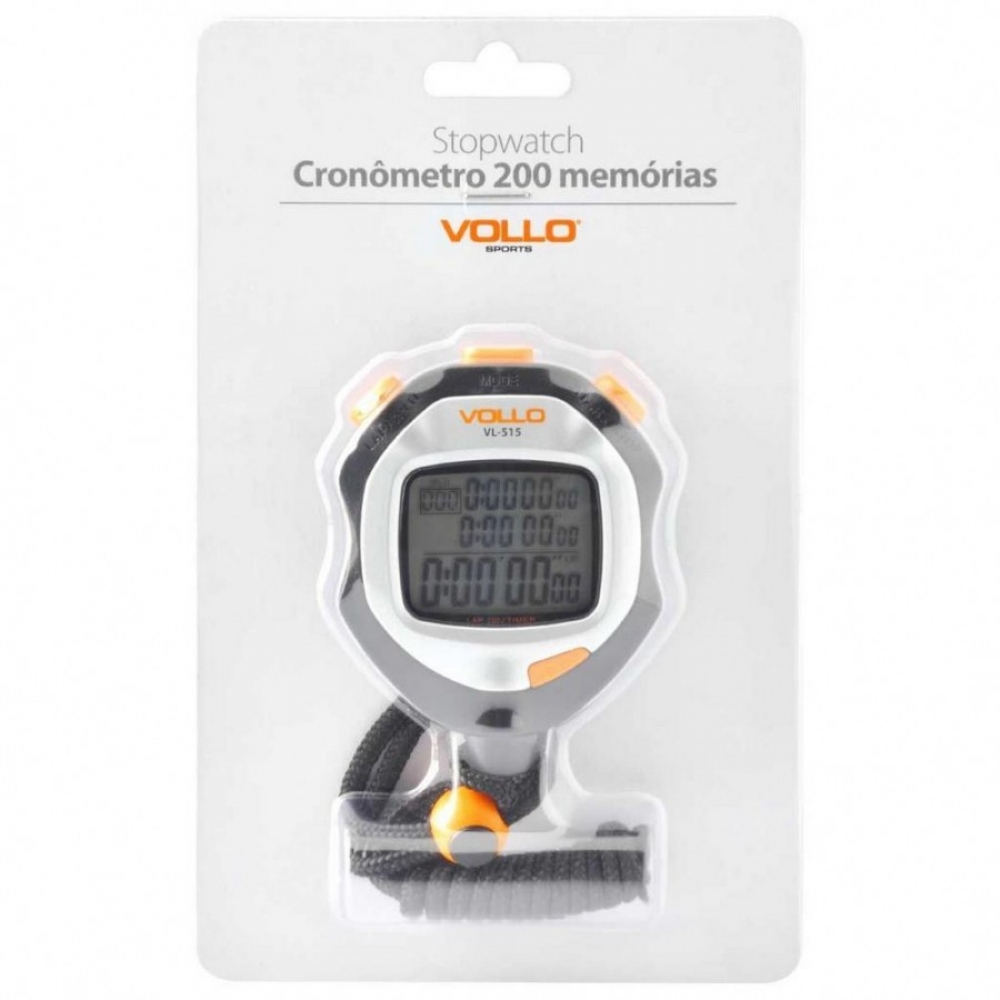 Cronômetro Digital Vollo com 200 Memórias VL-515 - Preto/Laranja