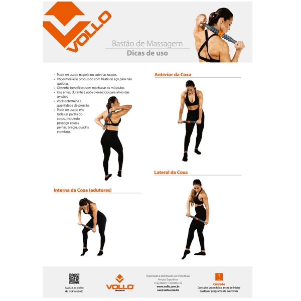 Bastão de Massagem Preto Vollo - Cinza/Preto