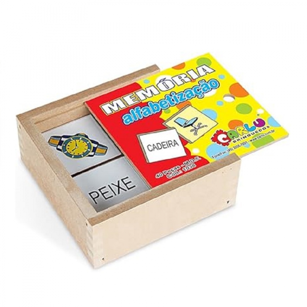 Jogo Da Memória Figuras E Palavras - Alfabetização 40 Peças - Marrom