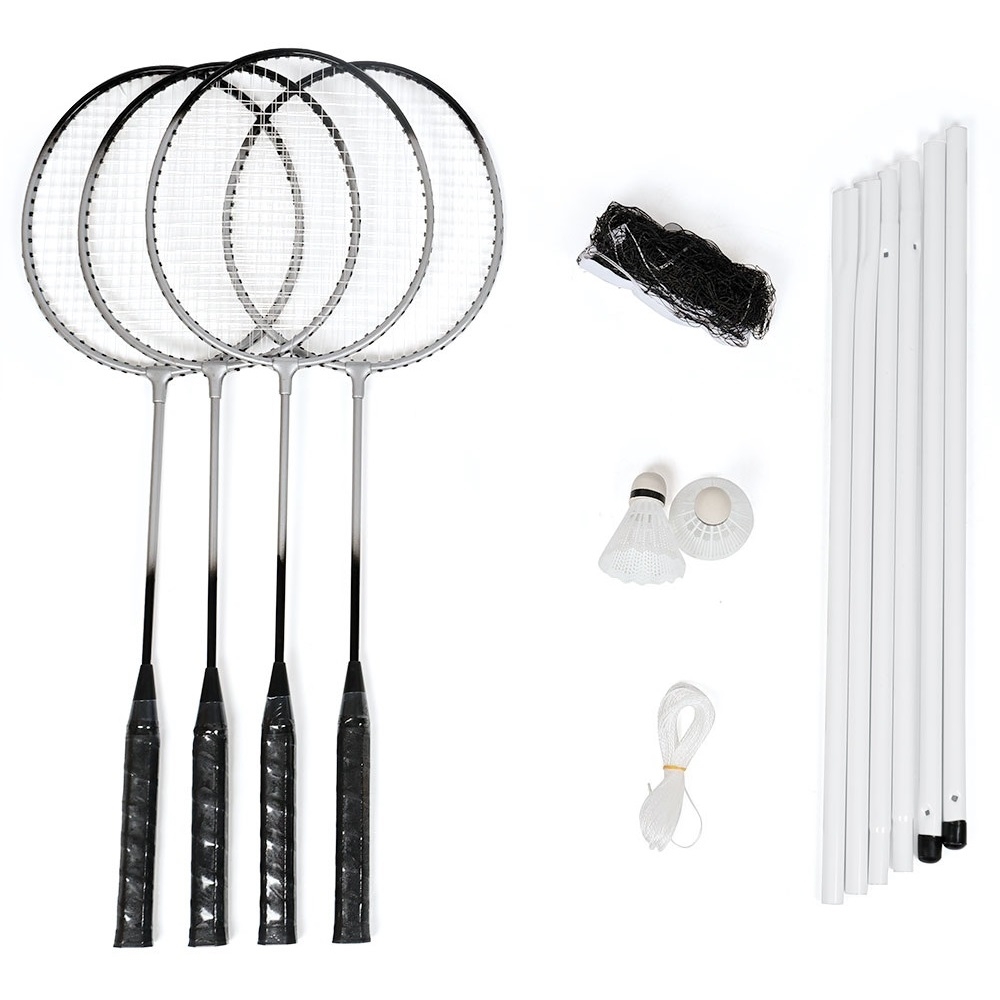 Kit Badminton Hyper Lazer Completo com 04 Raquetes 02 Petecas Rede e Postes - Cinza