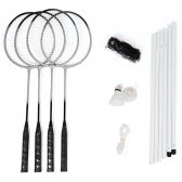 Kit Badminton Hyper Lazer Completo com 04 Raquetes 02 Petecas Rede e Postes - Cinza