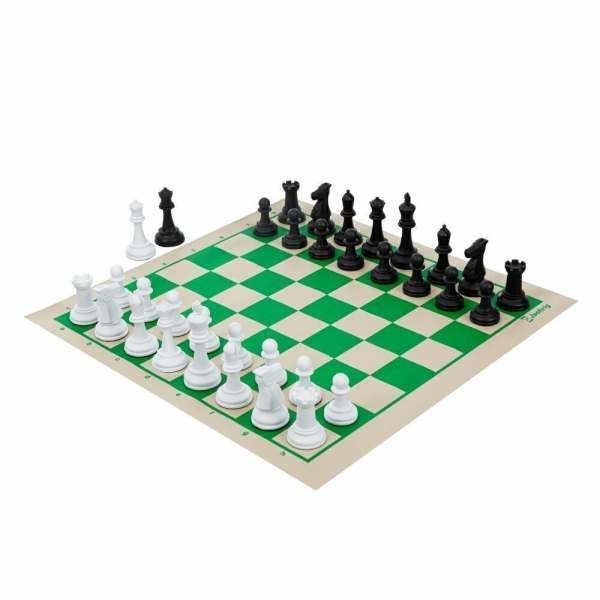 Jogo de Xadrez Profissional com Tabuleiro e 2 Damas Extras - Branco/Verde