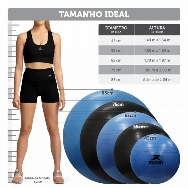 Bola de Pilates Azul 85cm BLG-800 - Muvin - Azul