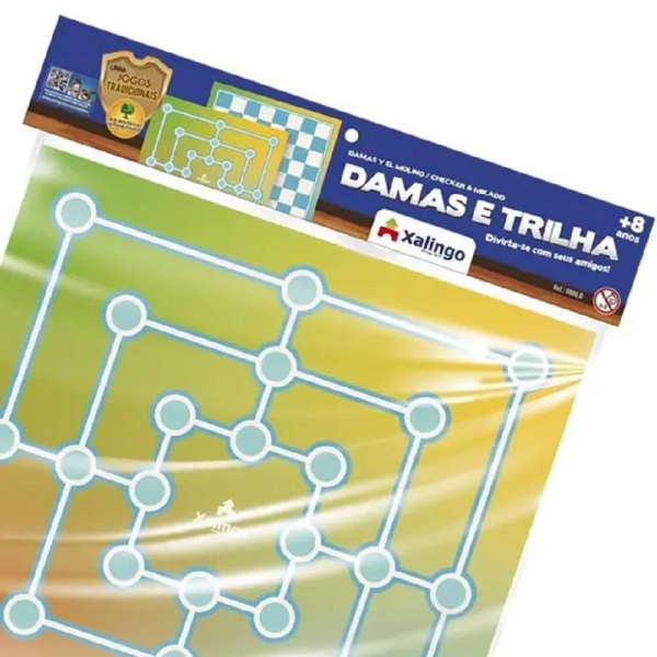 Jogo De Tabuleiro Damas E Trilha 24 Peças Xalingo - Azul