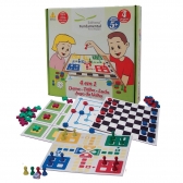Jogo 4 em 1 Fundamental Brinquedos (Dama, Trilha, Ludo e Jogo da Velha) - Branco/Preto