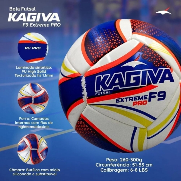 Bola Futsal Infantil Kagiva F9 Extreme PRO Oficial - Branco/Azul