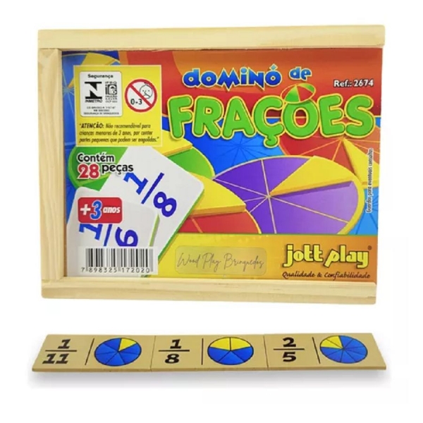 Dominó De Frações 28 Peças Em Madeira - Marrom
