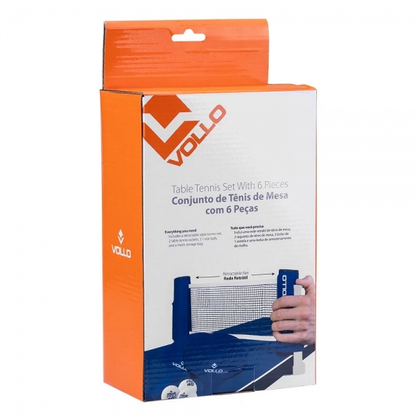 Conjunto Tênis de Mesa Ping Pong com 6 Peças Vollo - Azul/Preto