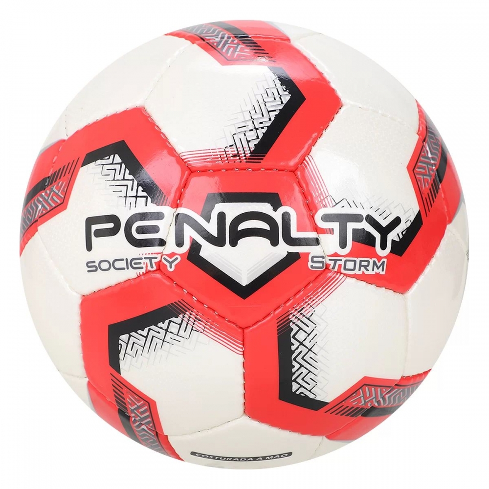 Bola de Society Storm Penalty XXIII Costurada Branco e Vermelho - Branco/Vermelho