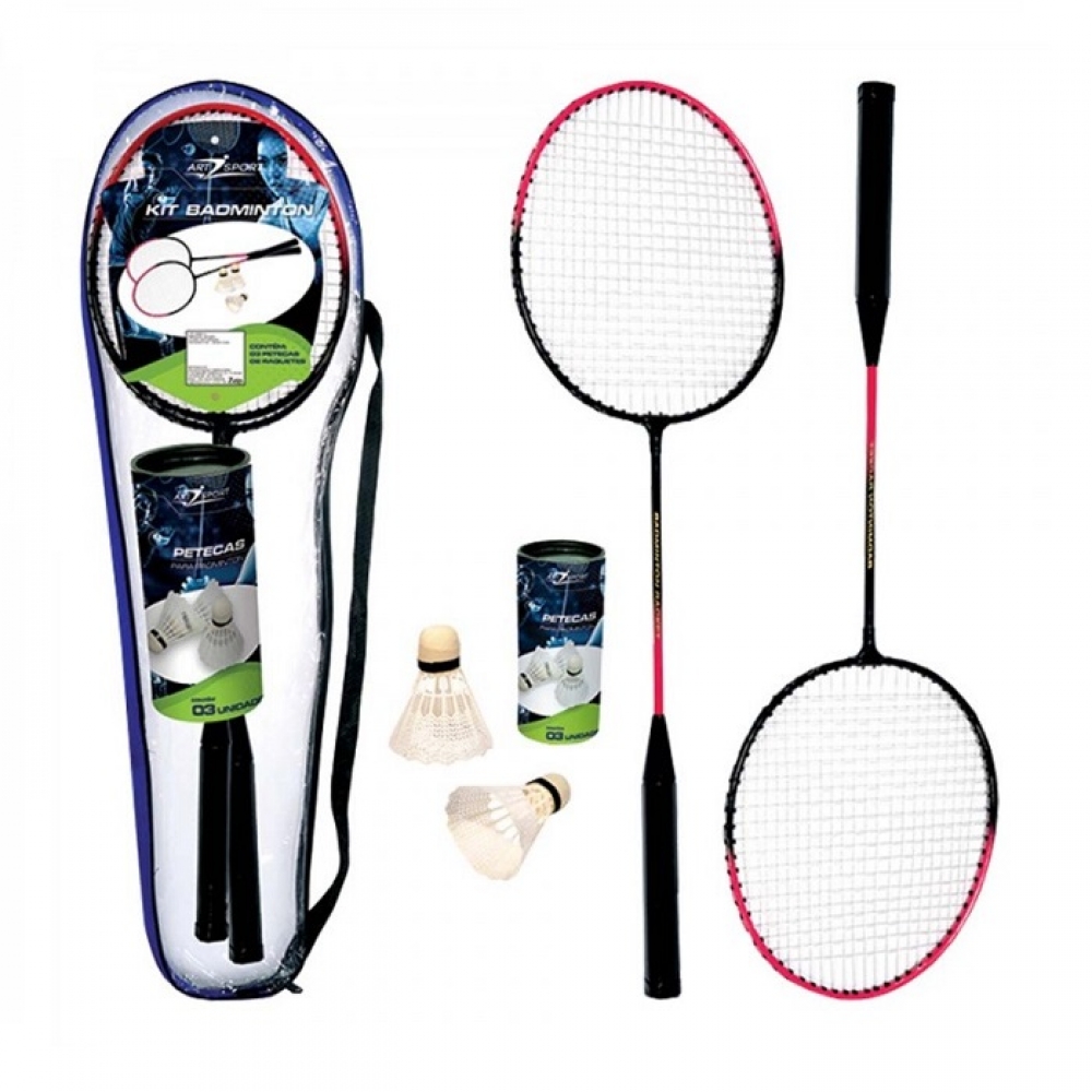 Kit Badminton Art Sport 2 Raquetes e 3 Petecas com Bolsa - Preto