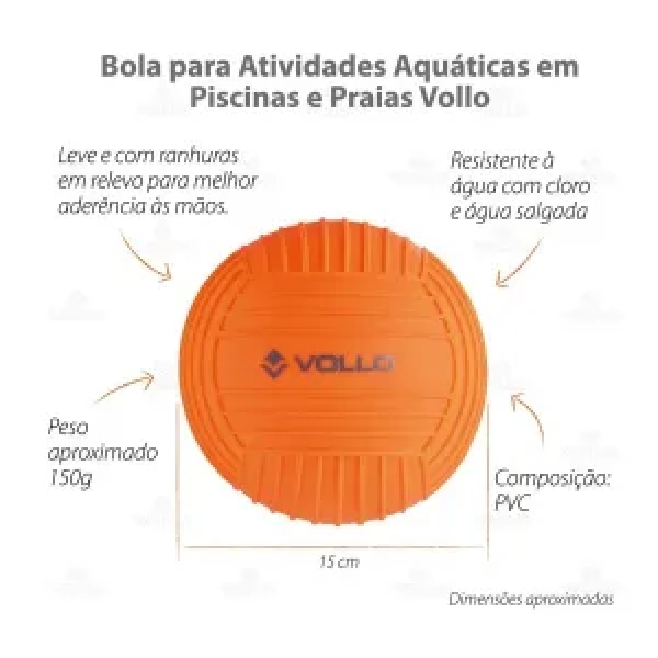 Mini Bola para Atividades Aquáticas em Piscinas e Praias Vollo - Laranja