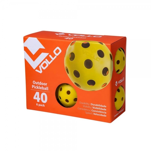 Kit 6 Bolas Pickleball 40 Furos Vollo - Amarelo