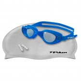 Kit de Natação Adulto Poker Navagio com Touca, Óculos e Protetor de Ouvido - Azul/Cinza
