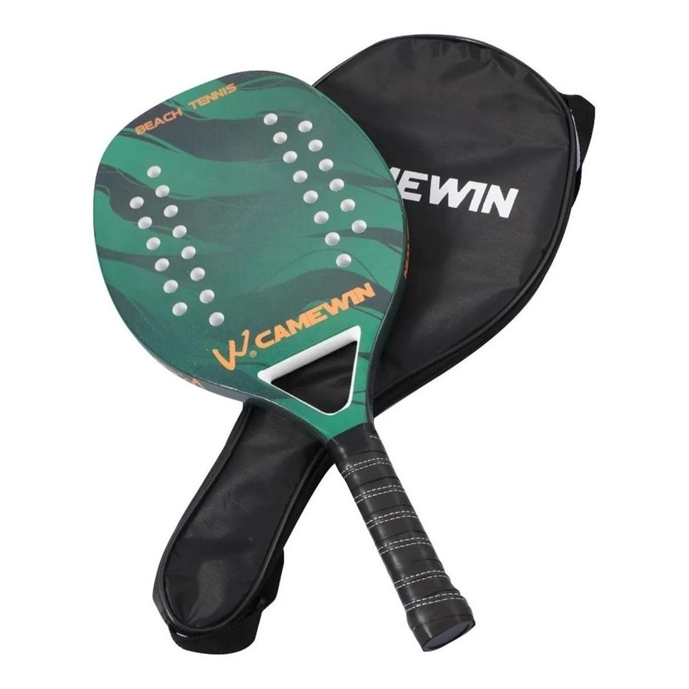 Raquete Para Beach Tennis Em Fibra Carbono Com Capa Protetora - Camewin - Verde