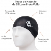 Touca Natação Silicone Vollo Sports Preta - Preto/Branco