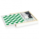 Jogo 3 em 1 Xadrez Damas Trilha com Estojo Junges - Verde/Branco