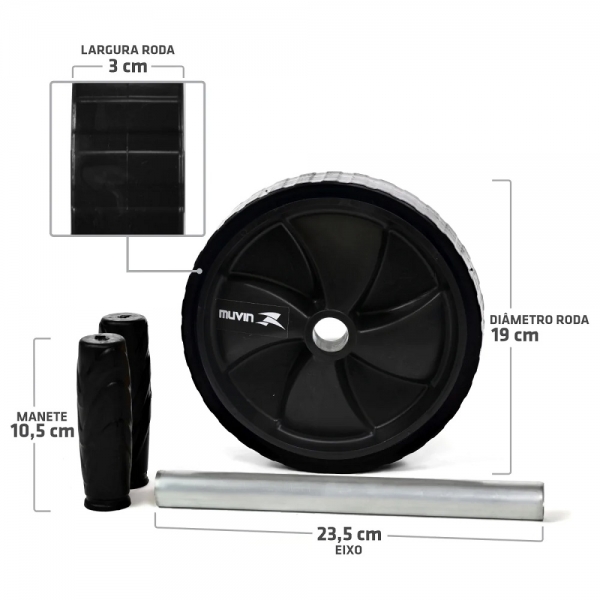 Roda de Exercícios Abdominais Muvin Preta - Preto/Preto