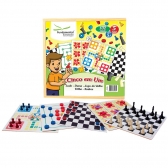 Jogo 5 em 1 Fundamental Brinquedos (Dama, Trilha, Ludo, Jogo da Velha e Dominó) - Branco/Preto