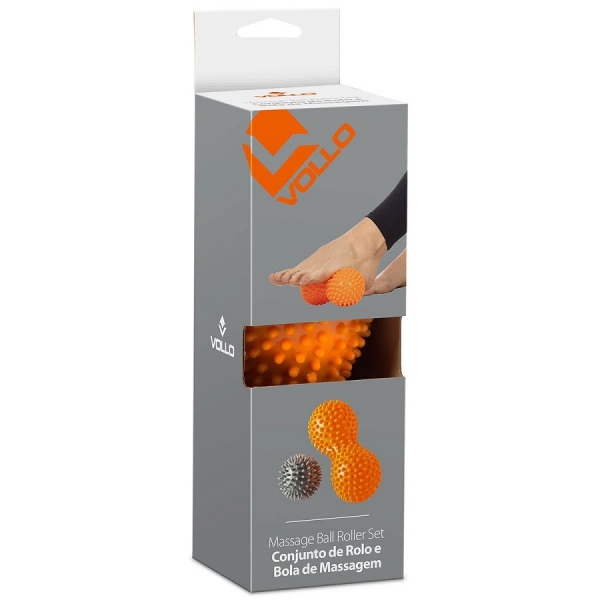 Conjunto de Rolo e Bola de Massagem Vollo - Laranja/Cinza