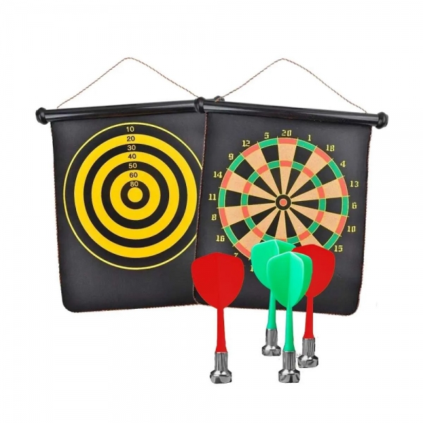 Jogo de Dardos Magnético Dupla Face com 6 Dardos - Preto/Amarelo