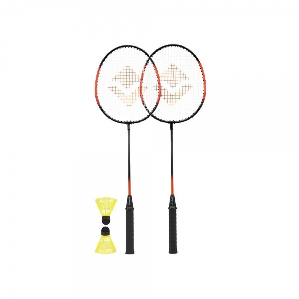 Kit Badminton Vollo Completo com 2 Raquetes e 2 Petecas - Preto/Laranja