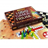 3 Jogos Ludo Dama e Trilha - Pais & Filhos - Marrom