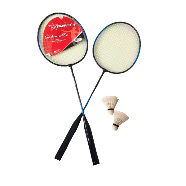 Kit Badminton Starflex Sports 2 Raquetes e 2 Petecas - Azul