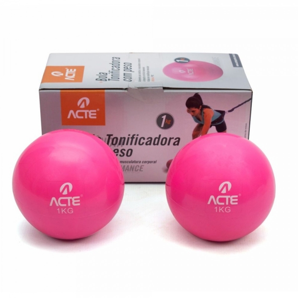 Par De Bolas Tonificadoras Com Peso de 1KG Rosa T55 Acte - Rosa