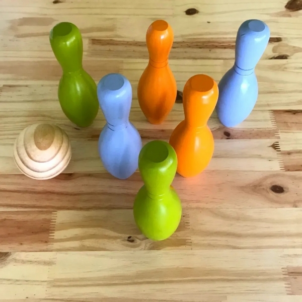 Jogo de Boliche Colorido em Madeira New Art Toys - Laranja
