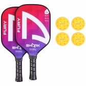 Kit Shark Pickleball - 2 Raquetes, 4 Bolas e 1 Capa de Transporte - vermelho/roxo
