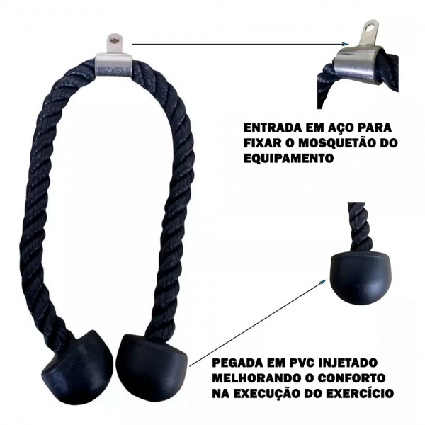 Puxador Tríceps Corda Crossover Musculação - One Life - Preto