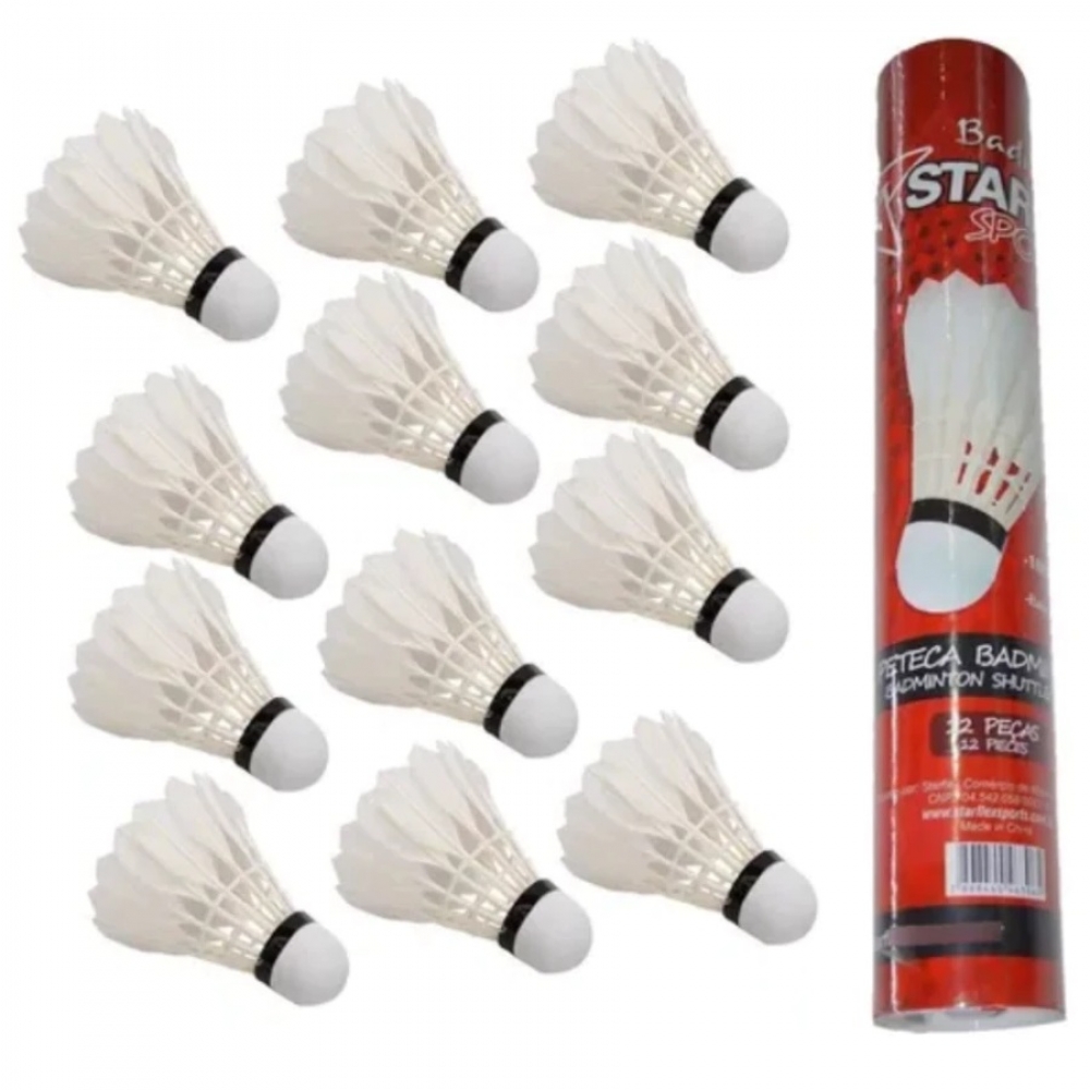Peteca Badminton Starflex Pena de Ganso com 12 Unidades - Branco