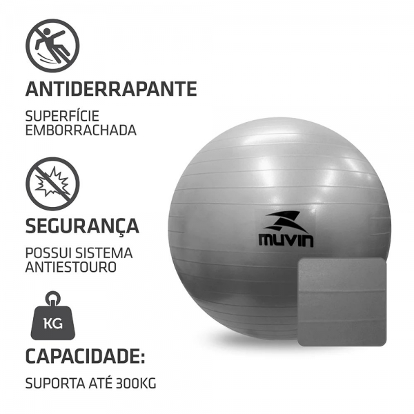 Bola de Pilates Prata 75cm BLG-300 - Muvin - Cinza