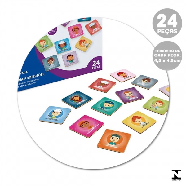 Jogo da Memória Profissões 24 Peças de Madeira Xalingo - Azul