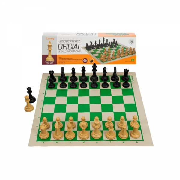 Jogo de Xadrez Profissional com Tabuleiro e 2 Damas Extras - Branco/Verde