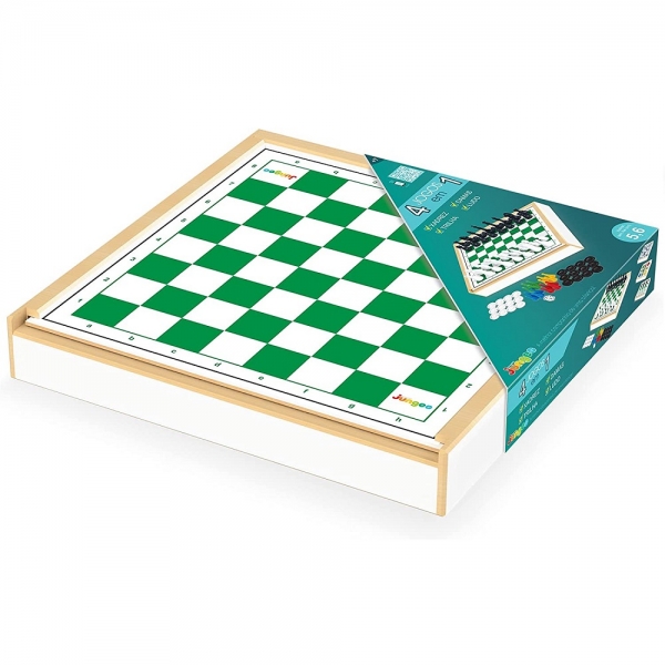 Jogo 4 em 1 Xadrez Ludo Damas Trilha com Estojo Junges - Verde